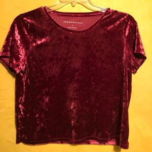 Aeropostale Red Maroon Velvet Short Sleeve Tee